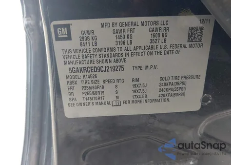 2012 Buick Enclave Leather z USA, uszkodzony, nr VIN 5GAKRCED9CJ219275